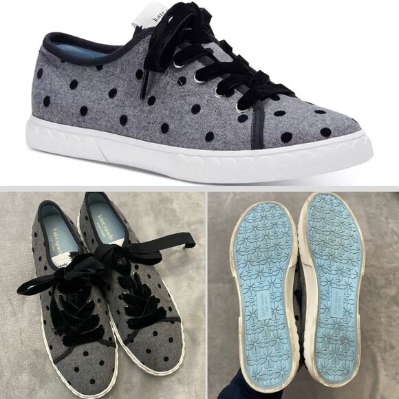Kate Spade Vale Gray/Black Polka Dot Lace-up Sneakers Size 8 B - Picture 1 of 8